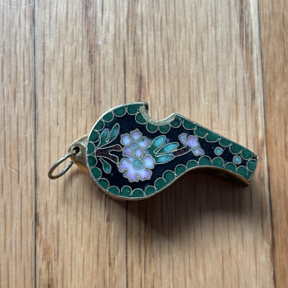 Vintage Cloisonne 1-1/2" functional whistle crafted in China circa 1970